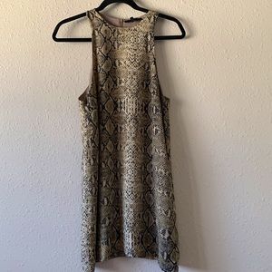 Snake print high collar midi dress